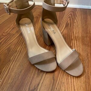 Soda Nude Block Heel Ankle Strap Sandals